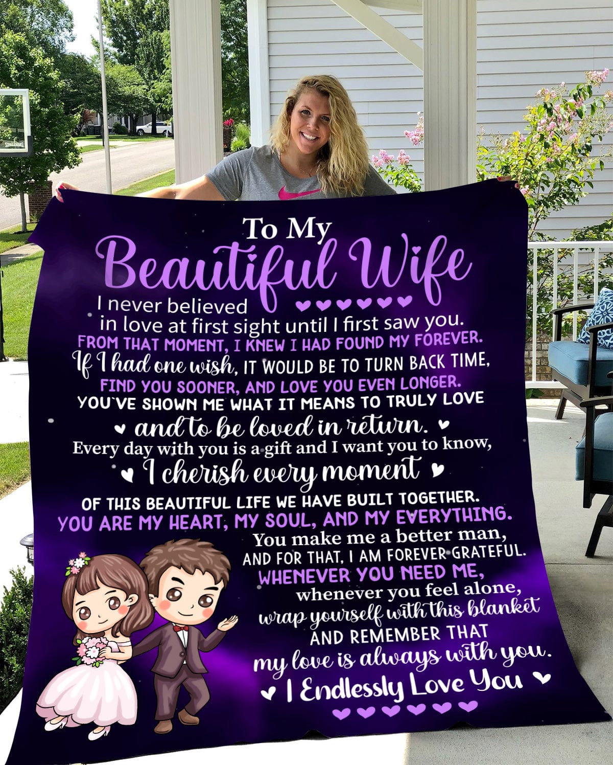 To My Beautiful Wife - I Endlessly Love You Large Sherpa Blanket