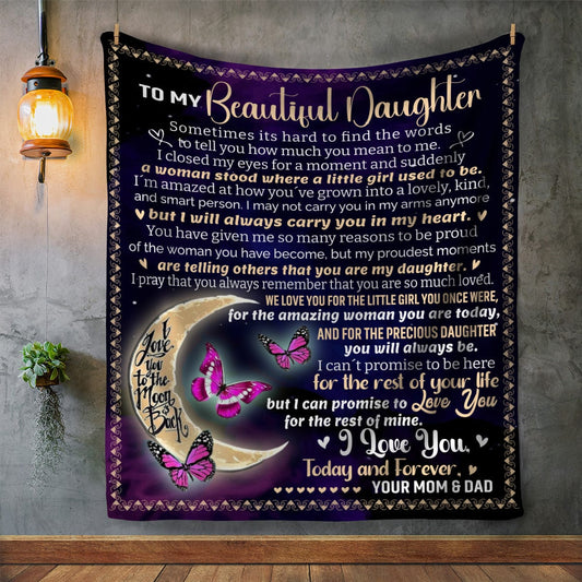 Gift For Beautiful Daughter Pink Butterflies Large Cozy Blanket