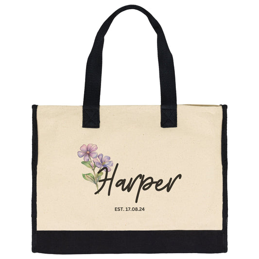 Custom Name Birth Month Flower Tote Bag