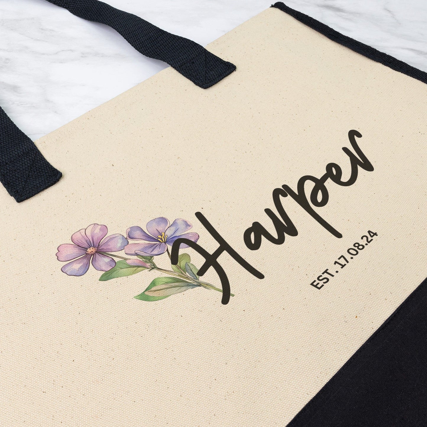 Custom Name Birth Month Flower Tote Bag