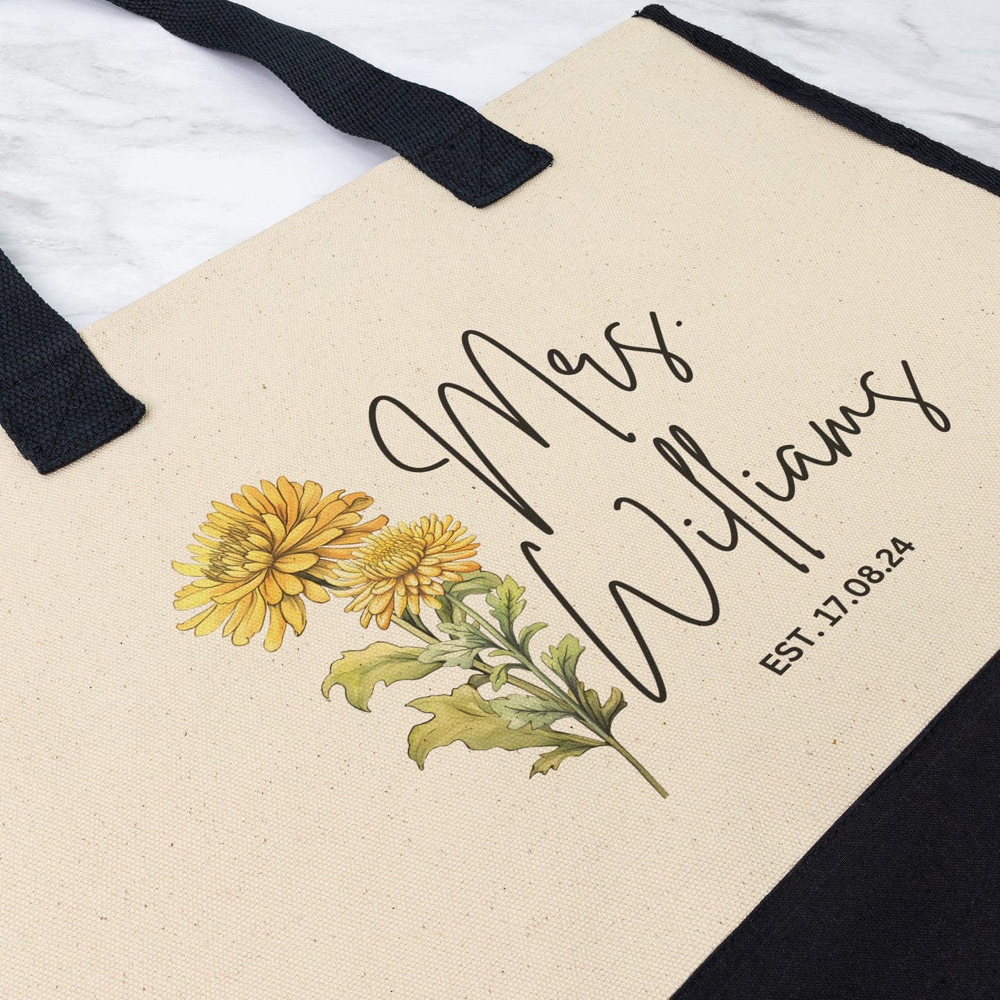 Custom Mrs Name November Birth Month Flower Tote Bag