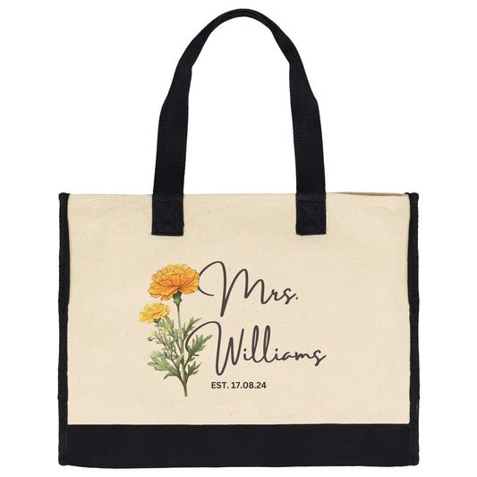 Custom Mrs Name October Birth Month Flower Tote Bag