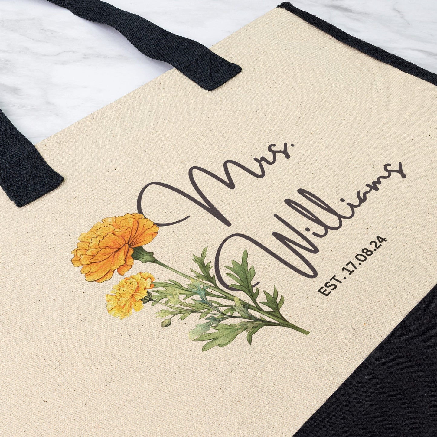 Custom Mrs Name October Birth Month Flower Tote Bag