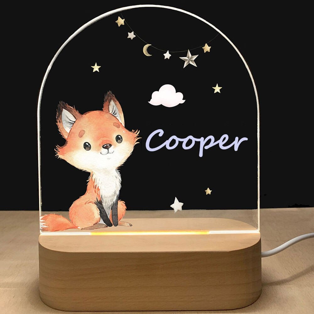 Personalized Baby Birth Night Wood Base Lamp