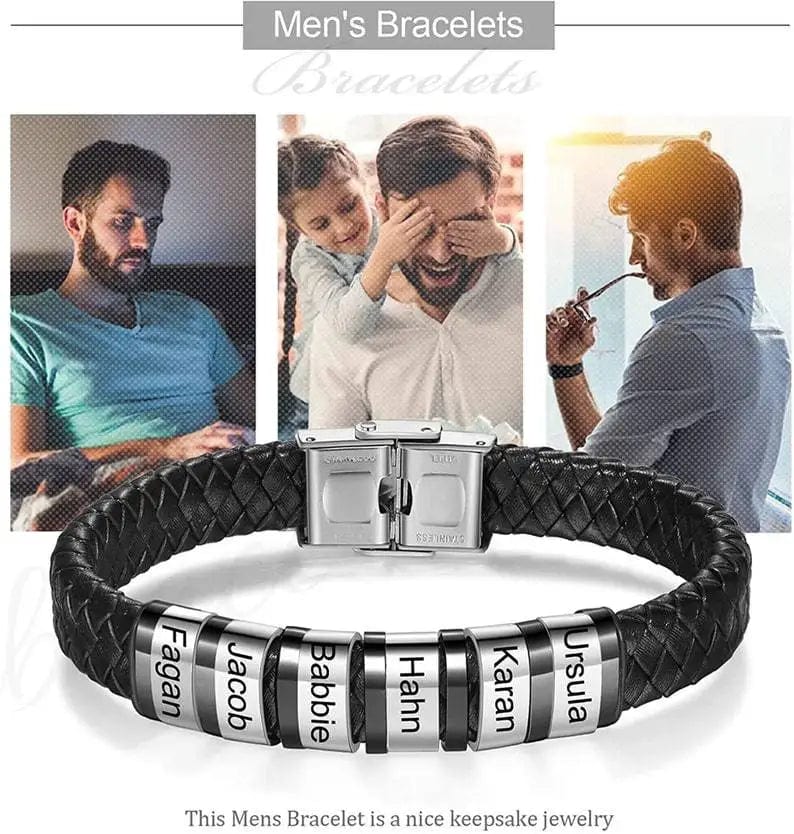 Custom Family Names Mens Leather Bracelet Fashion Jewelry Gift