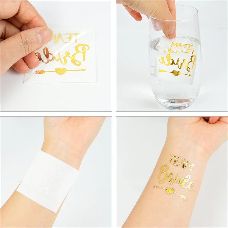 10Pcs Team Bride Tribe Golden Tattoo Stickers Bachelorette Hen Party Bridesmaid Decor Wedding Bridal Shower Bride To Be Supplies