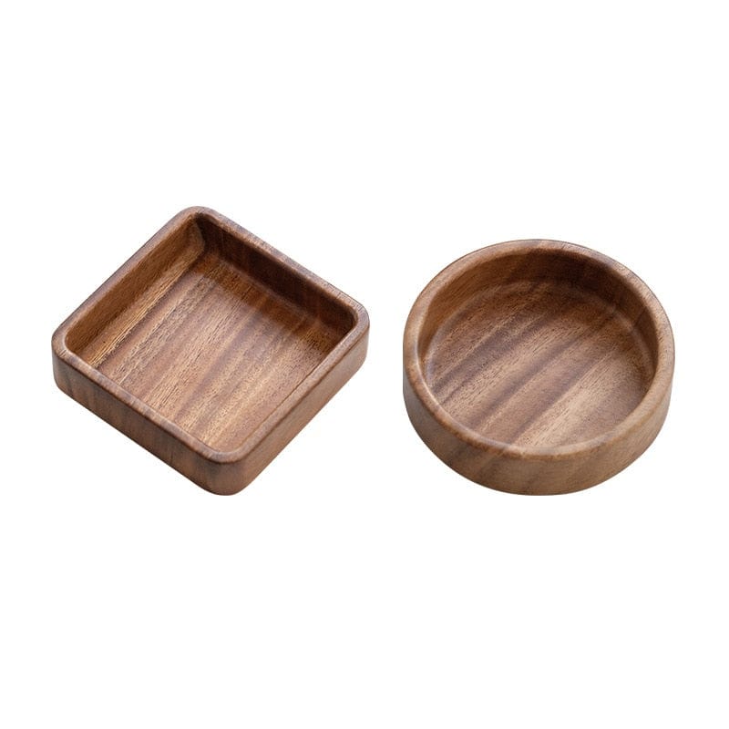 Walnut plate square tray Japanese tableware household dessert plate small round bowl creative stackable plate