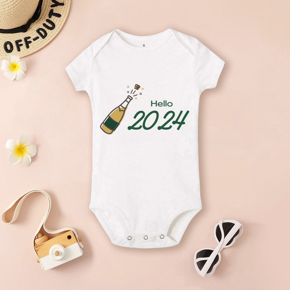 Baby Bodysuit Hello 2024 Infant Romper New Year Baby Gift Toddler Short Sleeve Jumpsuit Boys Girls Clothes Newbron Shower Present