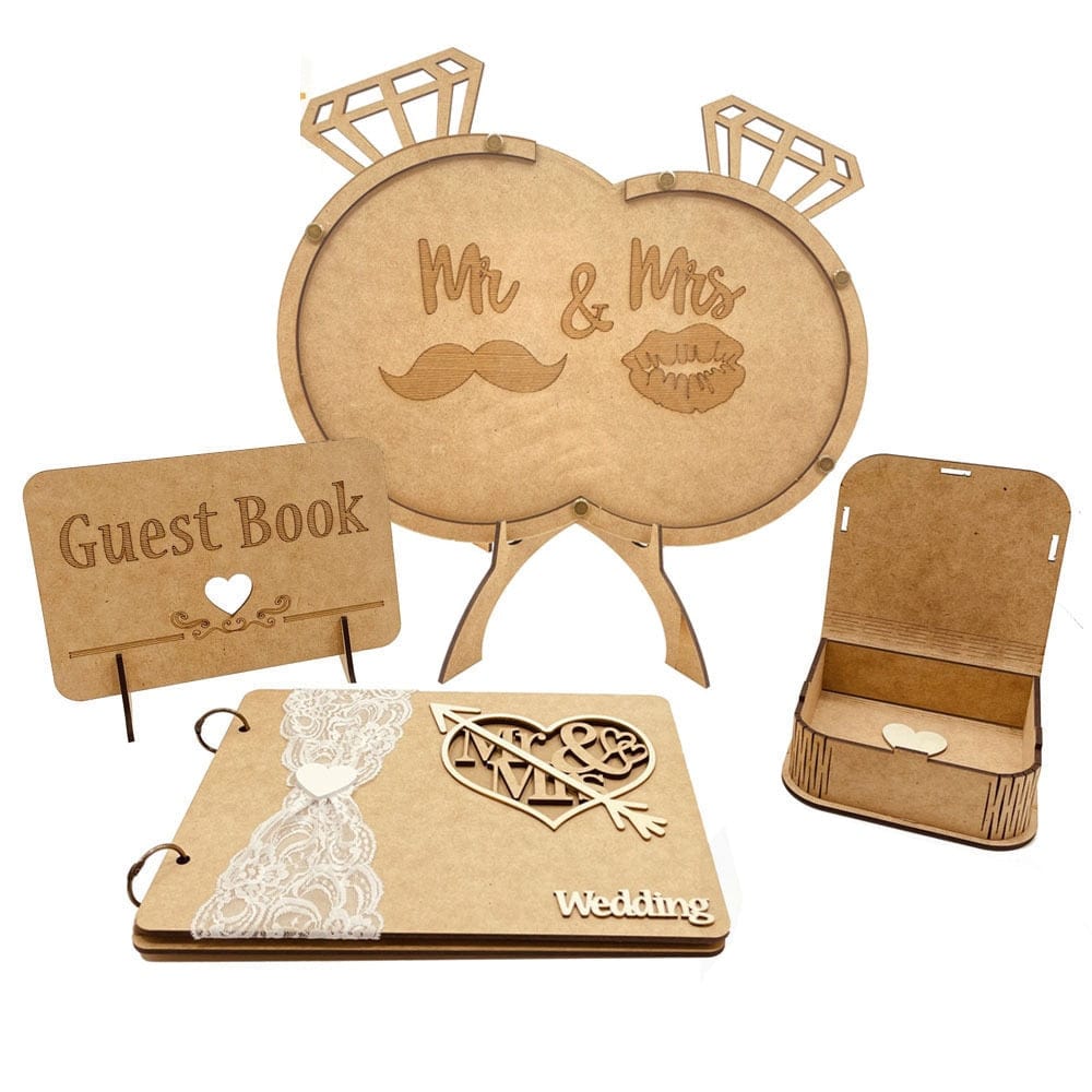 Personalized Wedding Guest Book 4pcs Set Rustic Sweet Heart Drop box