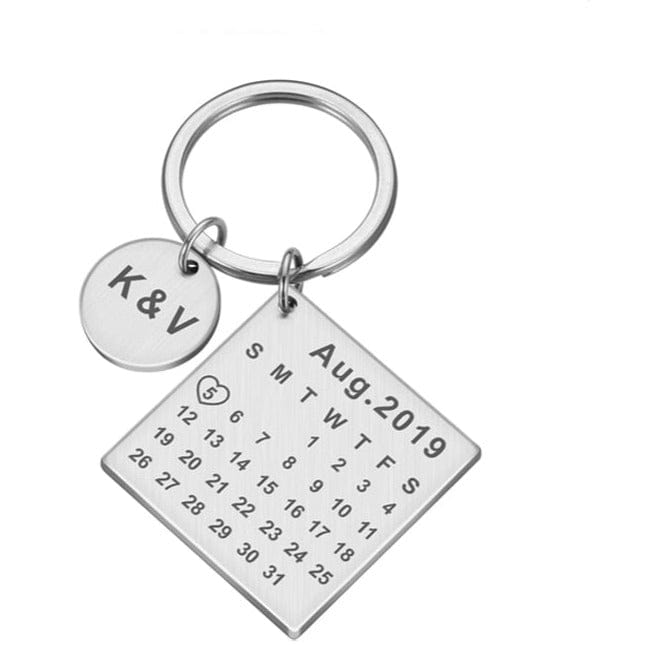 Custom Keychain Personalized Calendar Keychain Hand Carved Calendar Keyring Gift for Boyfriend Girlfriend Private Custom Engraving