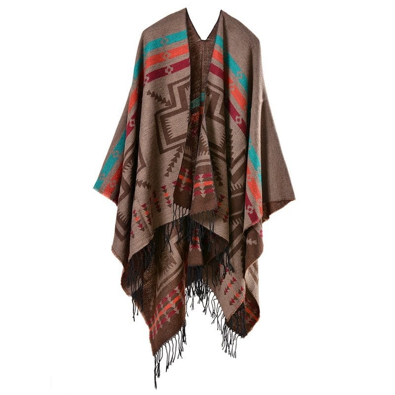 European American Popular Tassel Thickened National Style Travel Fork Shawl Scarf in autumn Ponchos Capes P9