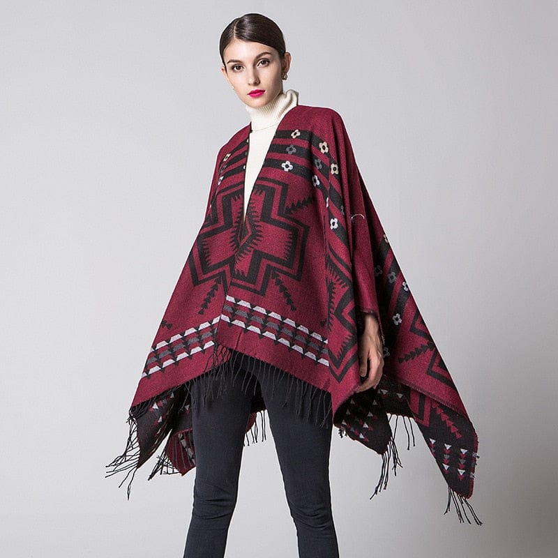 European American Popular Tassel Thickened National Style Travel Fork Shawl Scarf in autumn Ponchos Capes P9