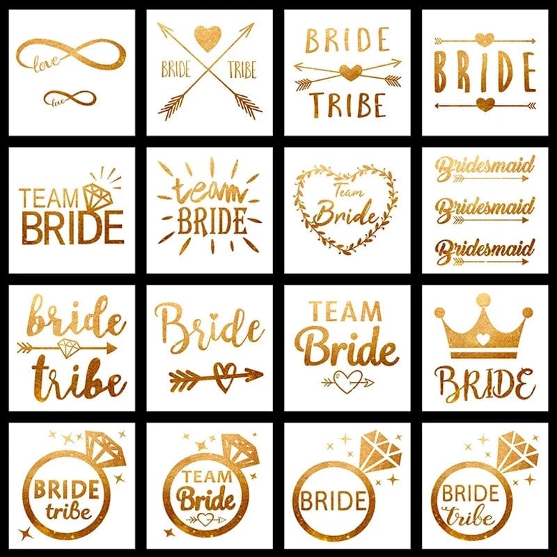 10Pcs Team Bride Tribe Golden Tattoo Stickers Bachelorette Hen Party Bridesmaid Decor Wedding Bridal Shower Bride To Be Supplies