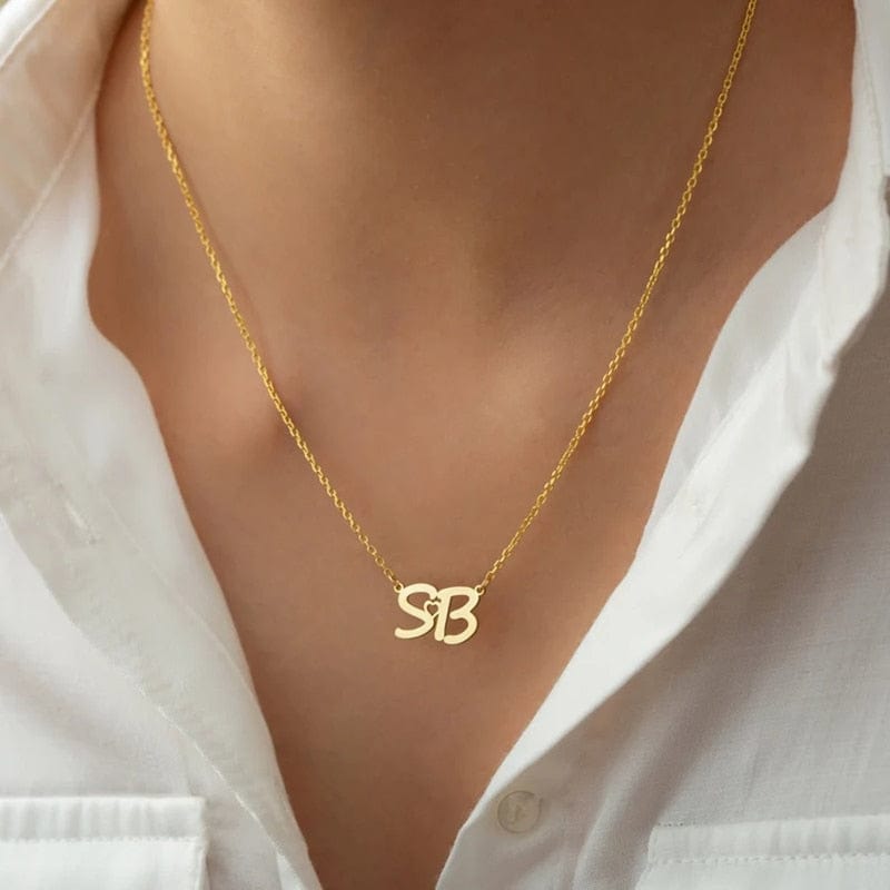 Custom Gold Color Double Initials Necklaces For Women Girl Gifts Personalized Letters Pendant Necklace Stainless Steel Jewelry