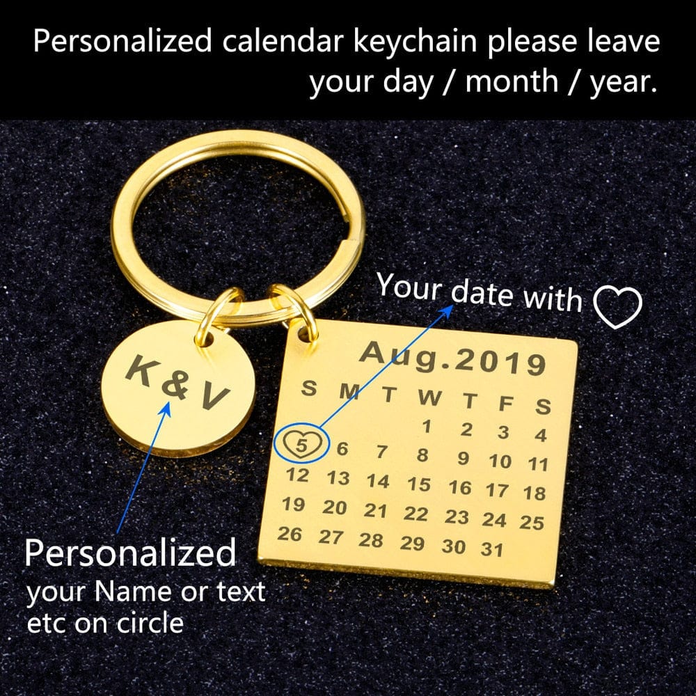 Custom Keychain Personalized Calendar Keychain Hand Carved Calendar Keyring Gift for Boyfriend Girlfriend Private Custom Engraving