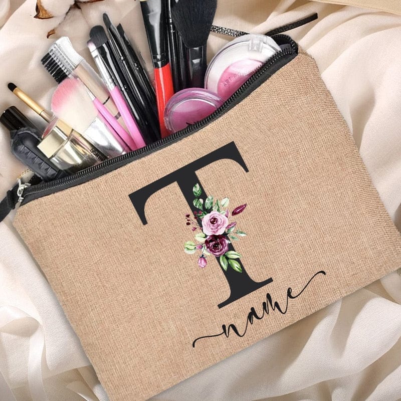 Customized Personalized Name Linen Cosmetic Bag Bridesmaid Clutch Outdoor Travel Beauty Makeup Bag Bachelor Party Lipstick Bag