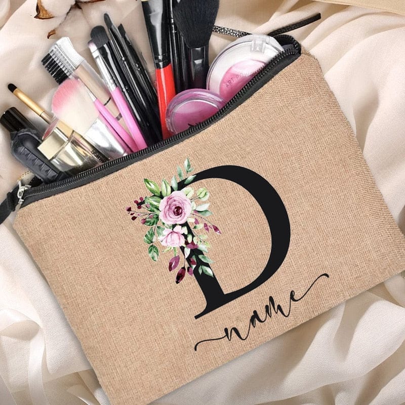 Customized Personalized Name Linen Cosmetic Bag Bridesmaid Clutch Outdoor Travel Beauty Makeup Bag Bachelor Party Lipstick Bag