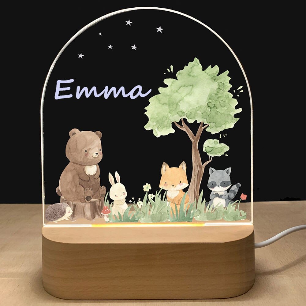 Personalized Baby Birth Night Wood Base Lamp