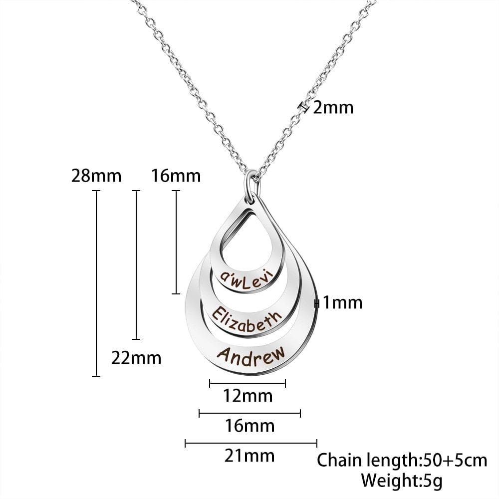 Personalized Jewelry Water Drop Family Name Necklaces Stainless Steel Customized Necklaces Pendants Women Mothers Day Gift