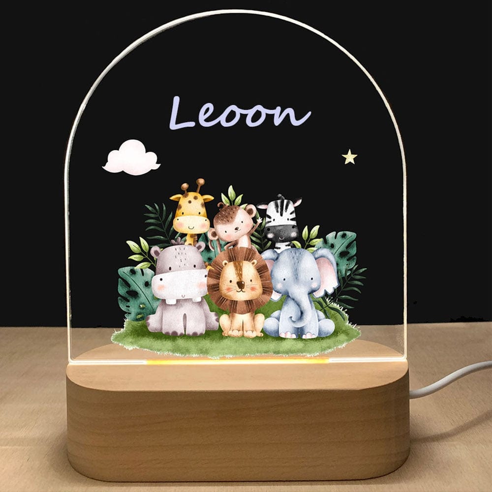 Personalized Baby Birth Night Wood Base Lamp