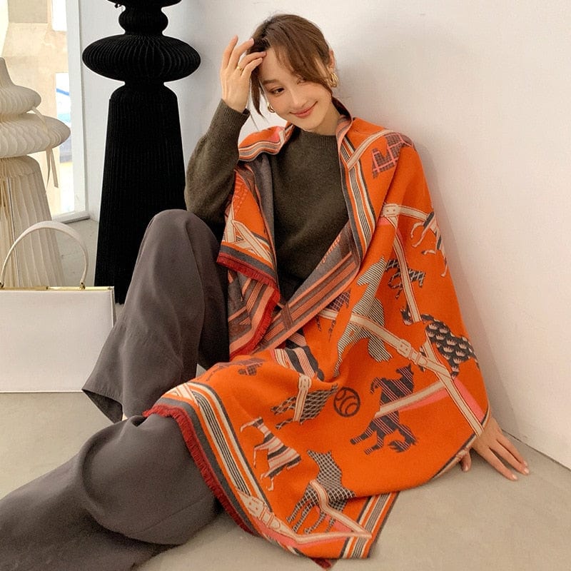 Luxury Winter Scarf Women Design Warm Pashmina Scarves Female Shawl Wraps Thick Foulard