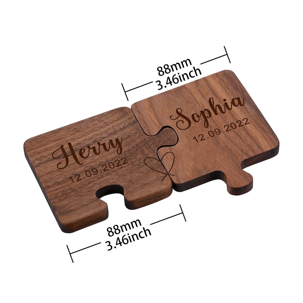 2pcs Custom Name Puzzle Coasters Wooden Coffee Coaster Couple Gift Love Souvenir Table Coaster Boyfriend Valentine's Day Gifts