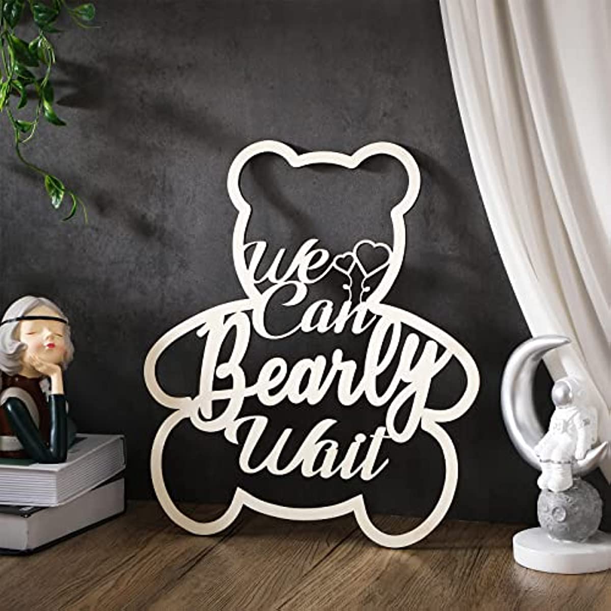 We Can Bearly Wait Baby Shower Decorative Baby Bear Logo Hanging Gender Reveal Door Hanging Birthday Party (Wooden, Bear Shape)