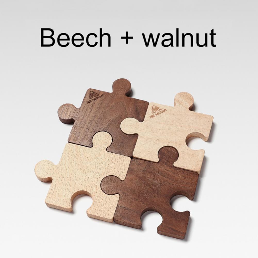 Walnut/Beech Cup Mat Jigsaw Puzzle Insulated Wood Cup Coaster Tea Coffee Cup Pad Placemats Decor Wood Coasters Kitchen Placemat