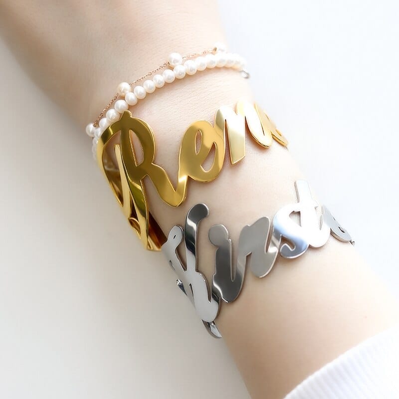 Big Bracelets Custom Name Bracelet Stainless Steel Jewelry Couple Bracelet  For Women  Personalized Gift Gold Cuff Bangles