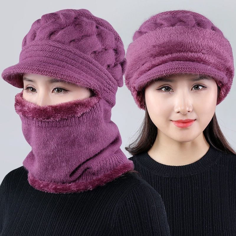 Coral Fleece Winter Hat Beanies Women's Hat Scarf Warm Breathable Wool Knitted Hat For Women Double Layers Protection Caps