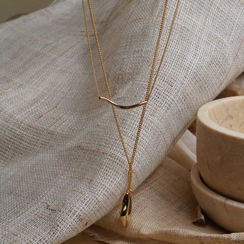 2Pcs Set Waterdrop Irregular Necklaces Wave Shape Gold Color Necklaces for Women Minimalist Abstract Necklace Jewelry