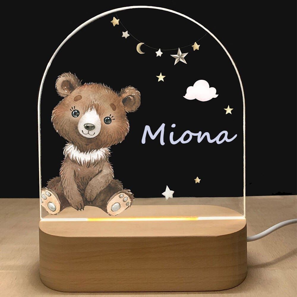 Personalized Baby Birth Night Wood Base Lamp