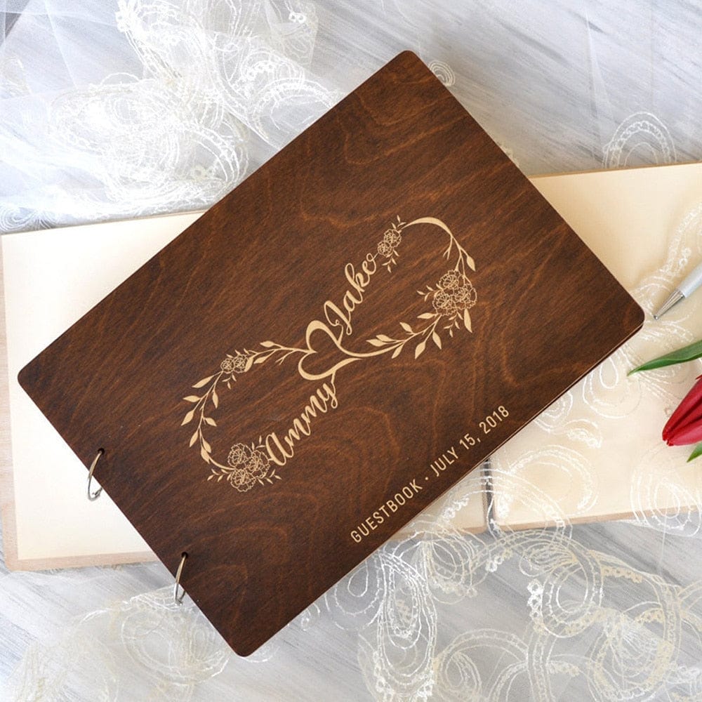 Personalised Wedding Guest A5 Book Party Shower Gift Handmade Wooden Guest Book Photo Album Scrapbook Wedding Keepsake