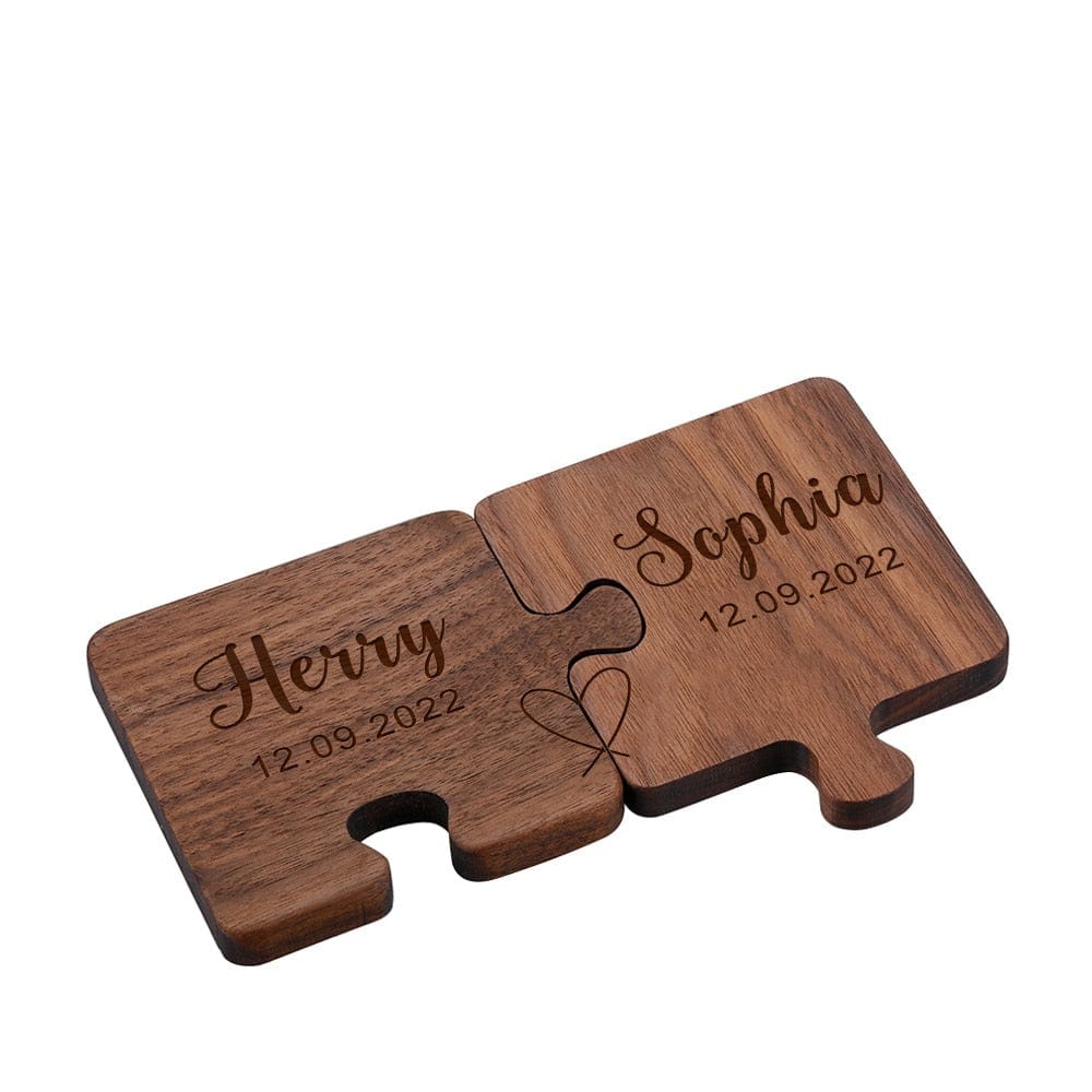 2pcs Custom Name Puzzle Coasters Wooden Coffee Coaster Couple Gift Love Souvenir Table Coaster Boyfriend Valentine's Day Gifts