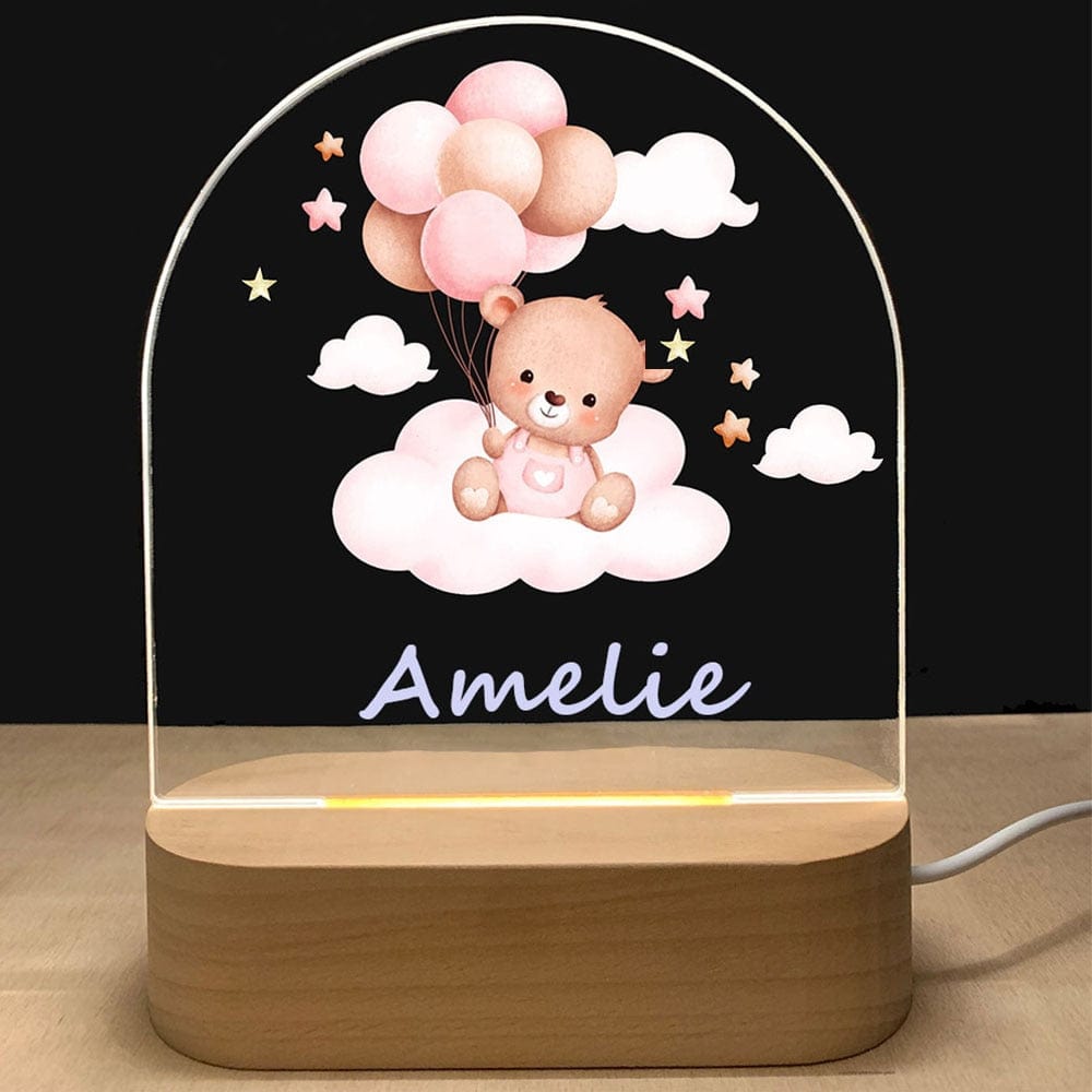 Personalized Baby Birth Wood Base Lamp