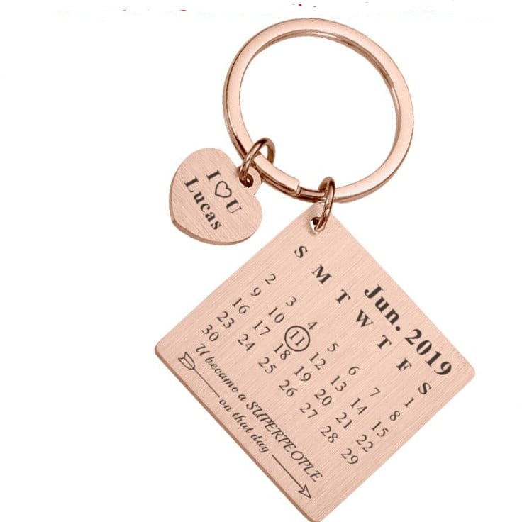 Custom Keychain Personalized Calendar Keychain Hand Carved Calendar Keyring Gift for Boyfriend Girlfriend Private Custom Engraving