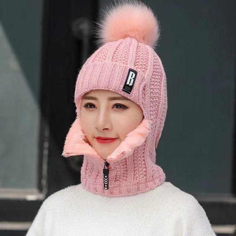 Women Wool Knitted Hat Ski Hat Windproof Winter Outdoor Knit Thick Siamese Scarf Collar Warm Keep Face Warmer Beanies Hat