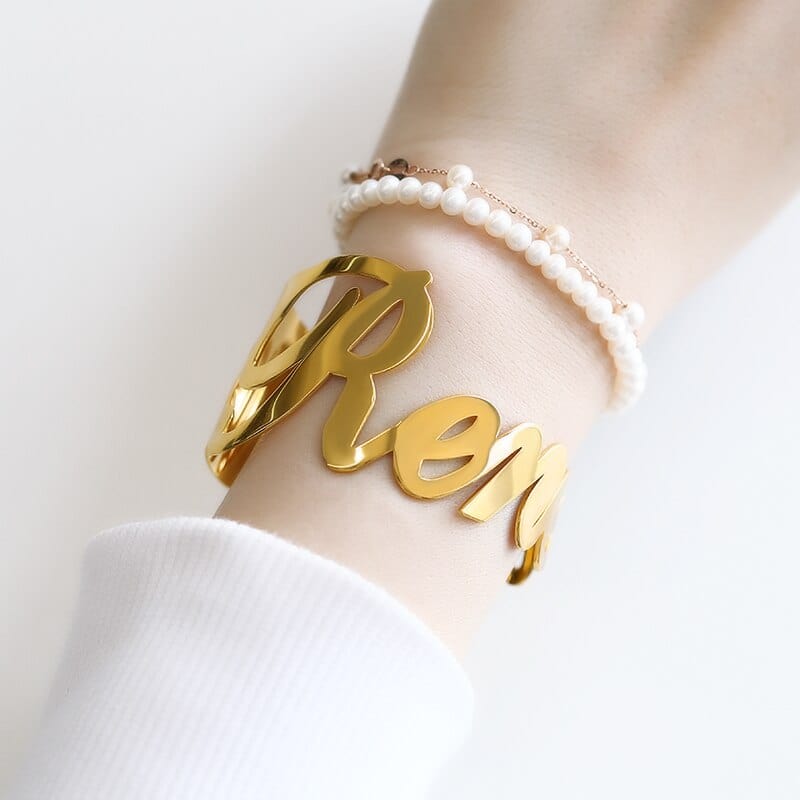 Big Bracelets Custom Name Bracelet Stainless Steel Jewelry Couple Bracelet  For Women  Personalized Gift Gold Cuff Bangles