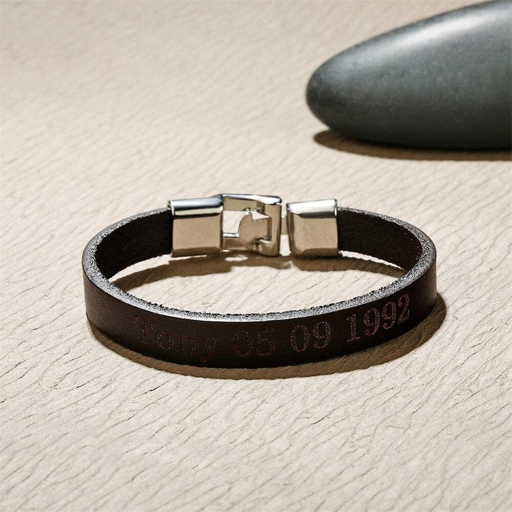 Custom Name Leather Bracelet for Men Personalized Stainless Steel Couple Bracelet Bangle Gift Men's Family Bracelet