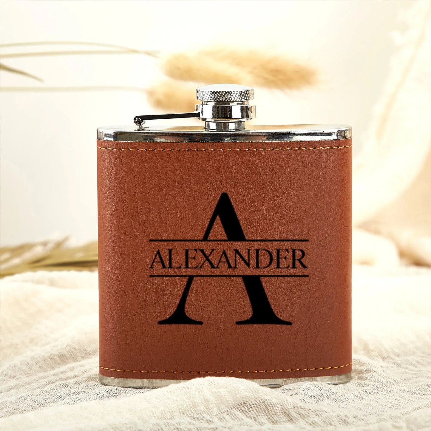 Personalized Flask 6oz Leather Hip Flask Engrave Stainless Steel Flask Best Man Groom Gift Wedding Favors Customized Logo