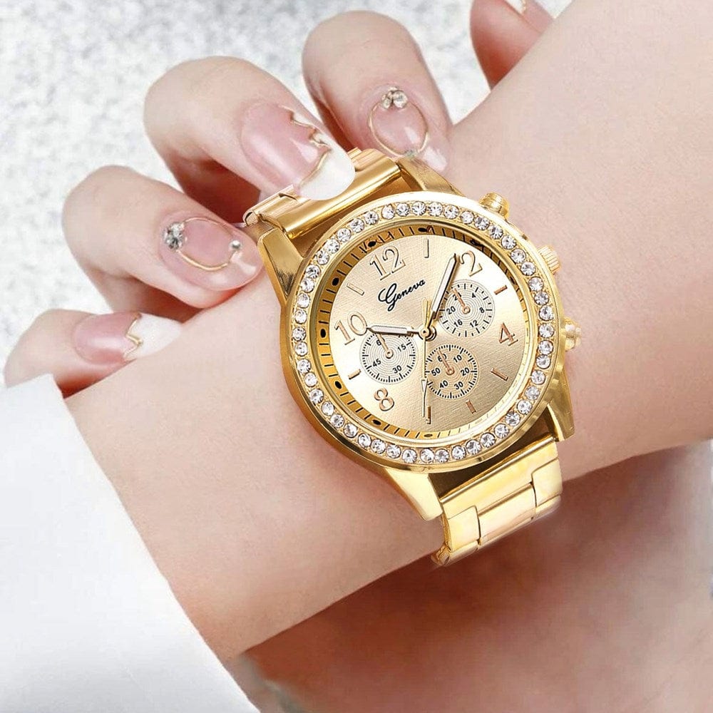 5PCS Set Luxury Watch Women Ring Necklace Earrings Bracelet Rhinestone Fashion Wristwatch Female Casual Ladies Watches Jewelry Set