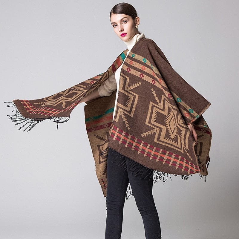 European American Popular Tassel Thickened National Style Travel Fork Shawl Scarf in autumn Ponchos Capes P9