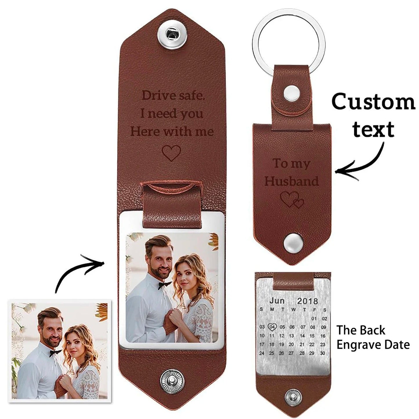 Custom Name  Photo PU Leather Clip Photo Keychain