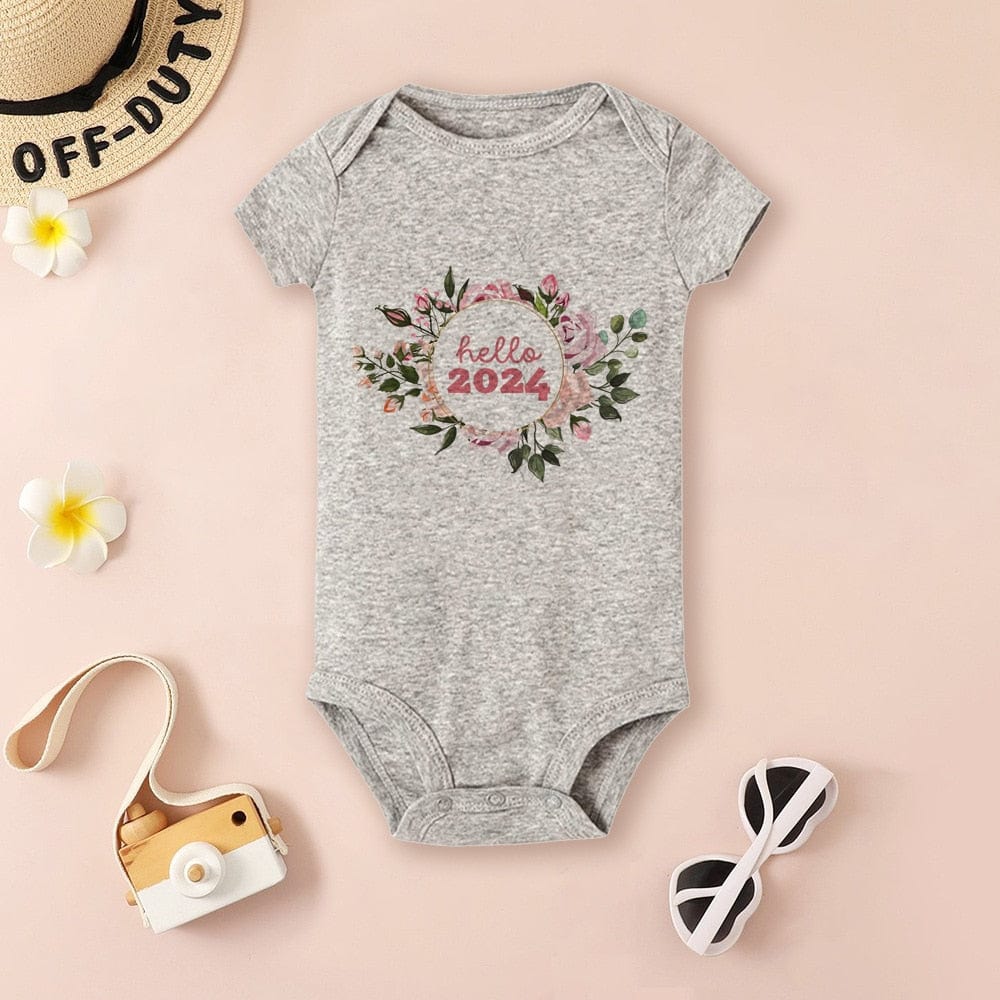 Baby Bodysuit Hello 2024 Infant Romper New Year Baby Gift Toddler Short Sleeve Jumpsuit Boys Girls Clothes Newbron Shower Present