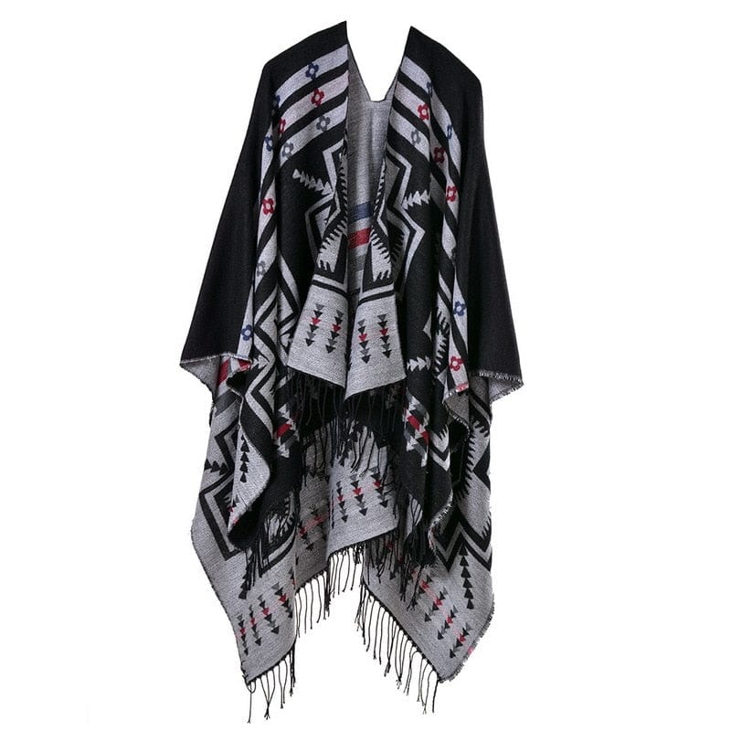 European American Popular Tassel Thickened National Style Travel Fork Shawl Scarf in autumn Ponchos Capes P9