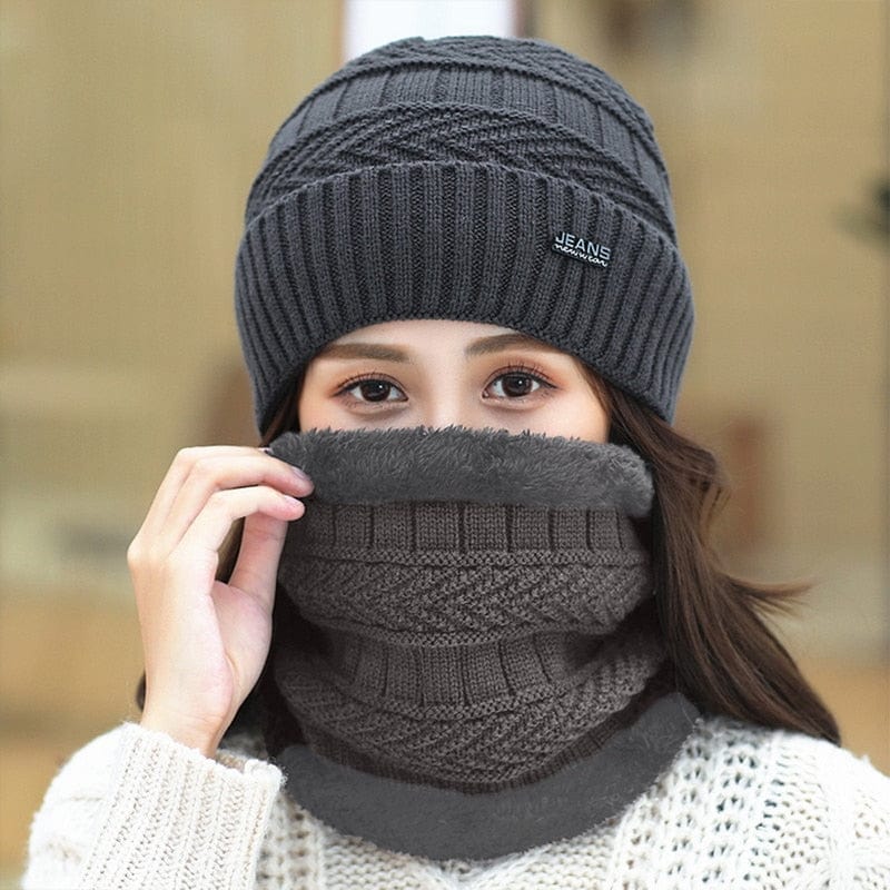 Two-Piece Set Fashion Women Knitted Hat Scarf Caps Neck Warmer Winter Hats For Men Women Beanies Warm Fleece Cap