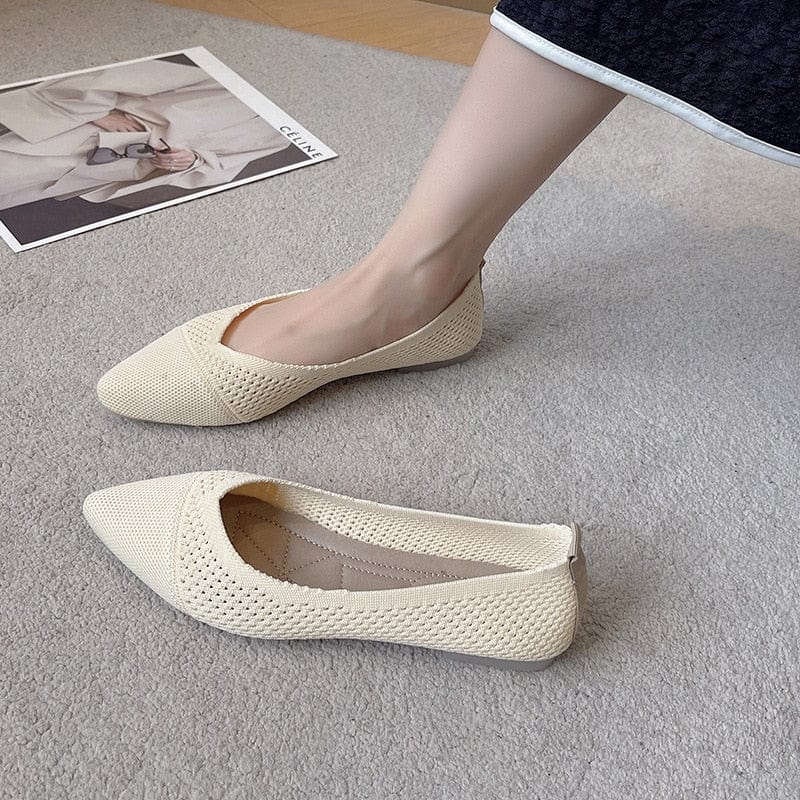 Solid Colour Knitting Flat Shoes for Women Fashion Female Casual Ballet Flats Footware Breathable Mesh Comfort Loafers