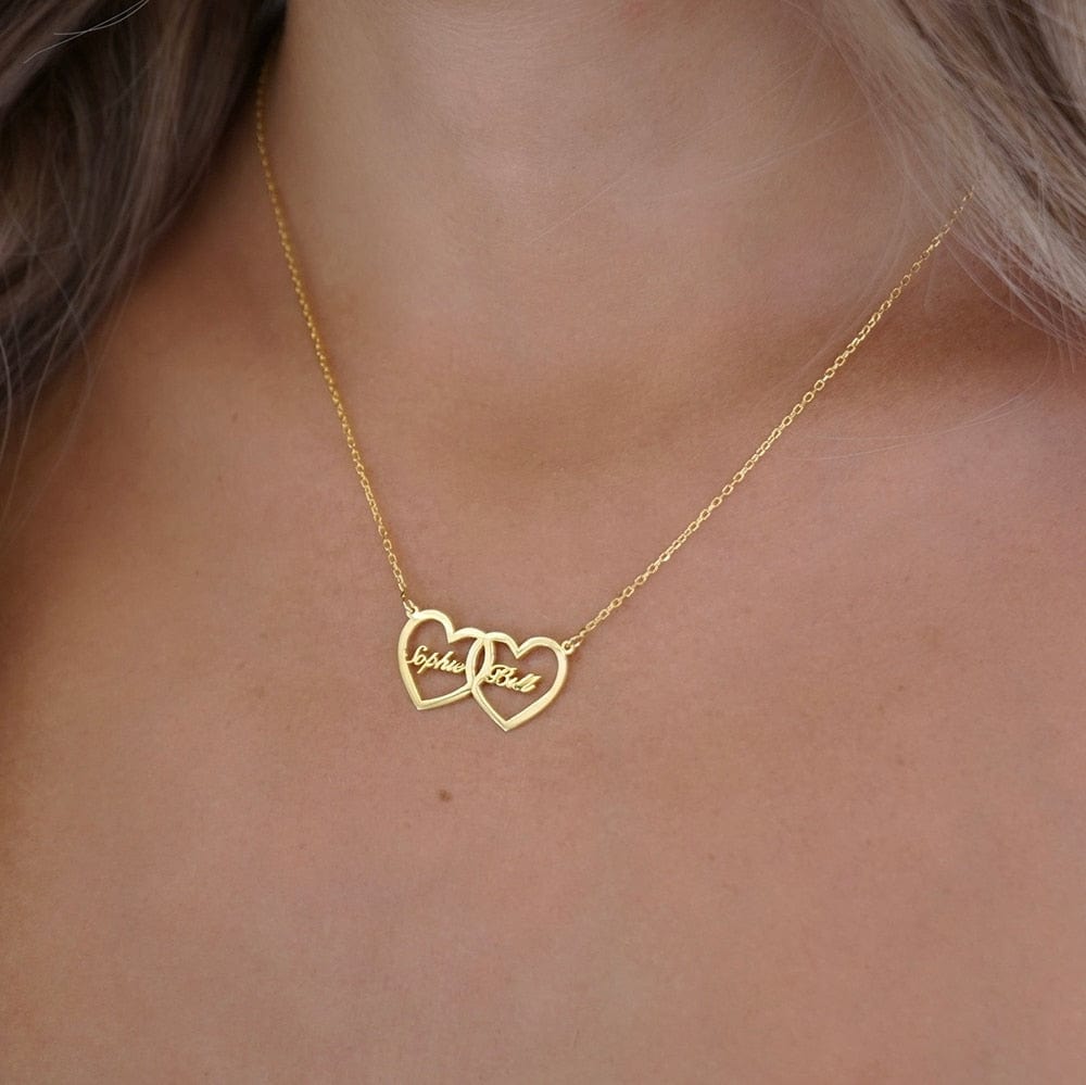 Personalized Two Name Necklace Gold Plated Heart Pendant Stainless Steel Customized Letter Choker for Women Unique Jewelry