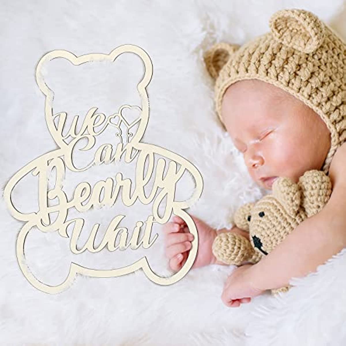 We Can Bearly Wait Baby Shower Decorative Baby Bear Logo Hanging Gender Reveal Door Hanging Birthday Party (Wooden, Bear Shape)