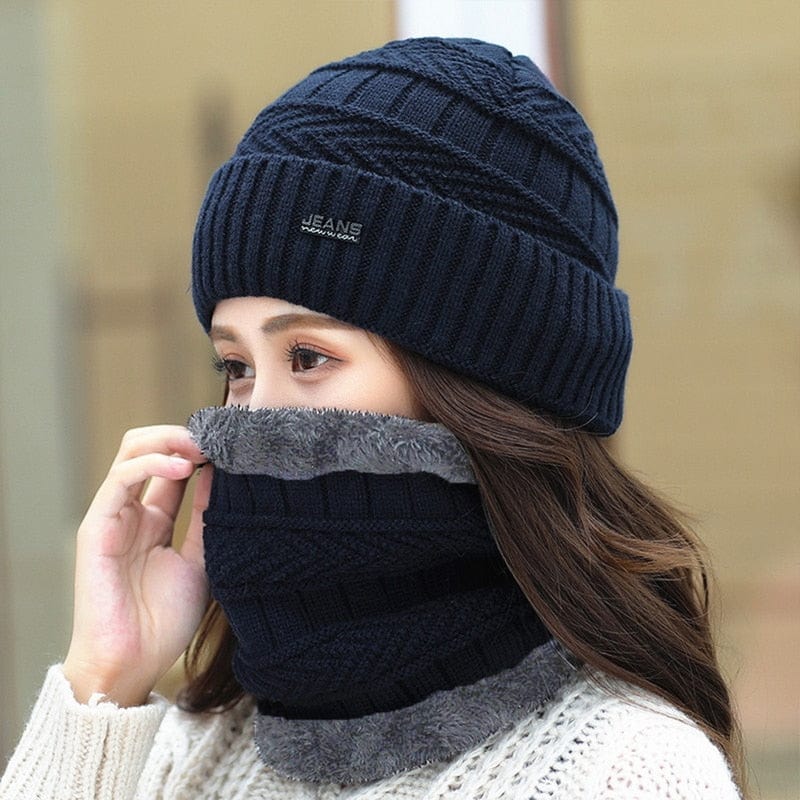 Two-Piece Set Fashion Women Knitted Hat Scarf Caps Neck Warmer Winter Hats For Men Women Beanies Warm Fleece Cap